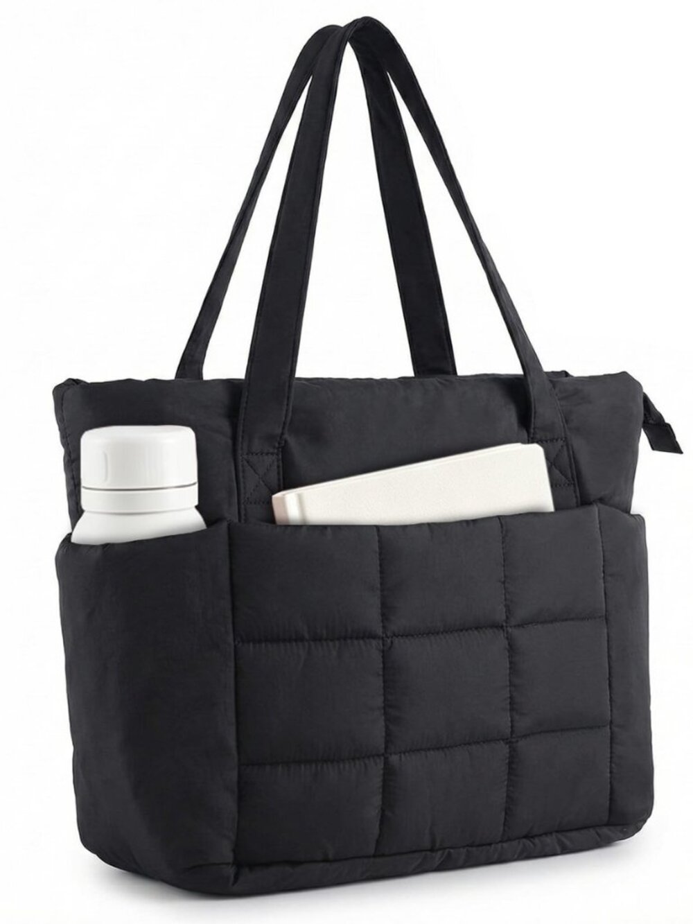 Puffer Tote Bag for Women, Quilted Work Tote with Compartments